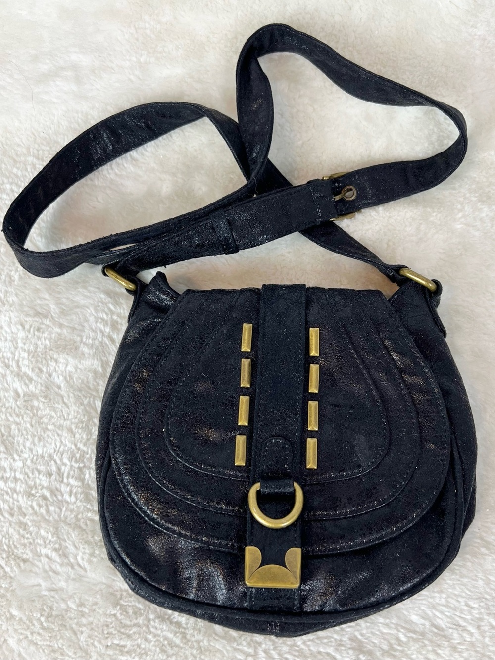 Matt and Nat Black Crossbody Saddle Bag with Gold Hardware